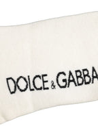 Dolce & Gabbana White Black Cotton Ankle Length DG Logo Socks