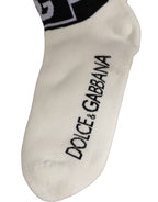Dolce & Gabbana White Black Cotton Ankle Length DG Logo Socks