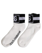 Dolce & Gabbana White Black Cotton Ankle Length DG Logo Socks