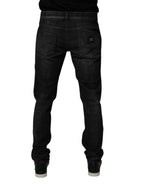 Dolce & Gabbana Dark Gray Washed Cotton Skinny Men Denim Jeans
