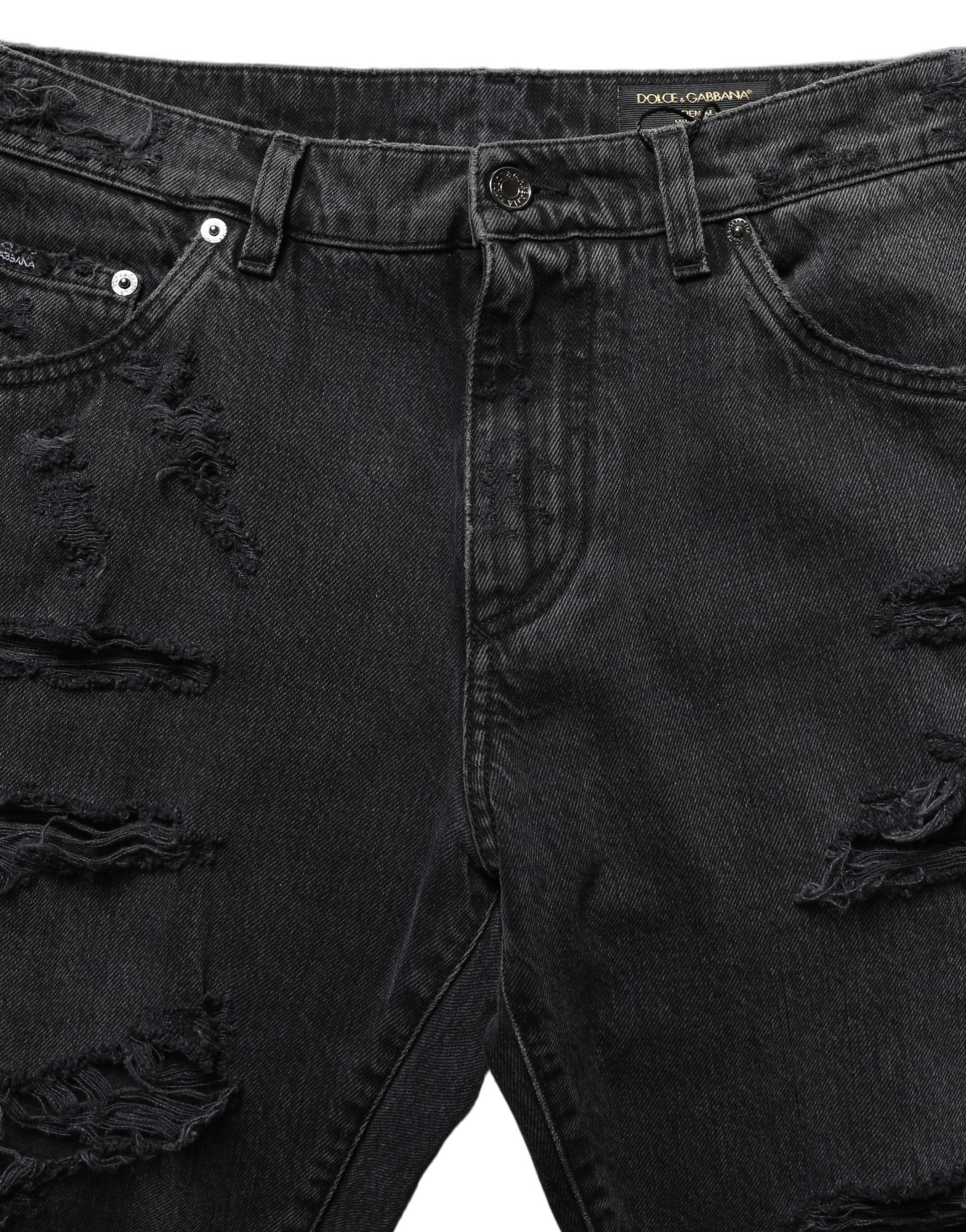 Dolce & Gabbana Dark Gray Cotton Ripped Men Denim Jeans