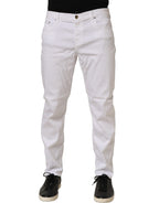 Jacob Cohen White Skinny Fit Mid Waist Men Denim Trouser Jeans