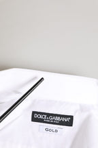Dolce & Gabbana White GOLD Crown Bee Cotton Formal Dress Shirt