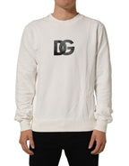 Dolce & Gabbana White Cotton Crew Neck Men Sweatshirt Sweater
