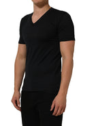 Dolce & Gabbana Dark Blue Cotton V-Neck Short Sleeve T-shirt