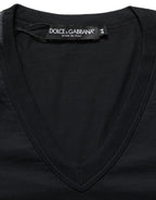 Dolce & Gabbana Dark Blue Cotton V-Neck Short Sleeve T-shirt