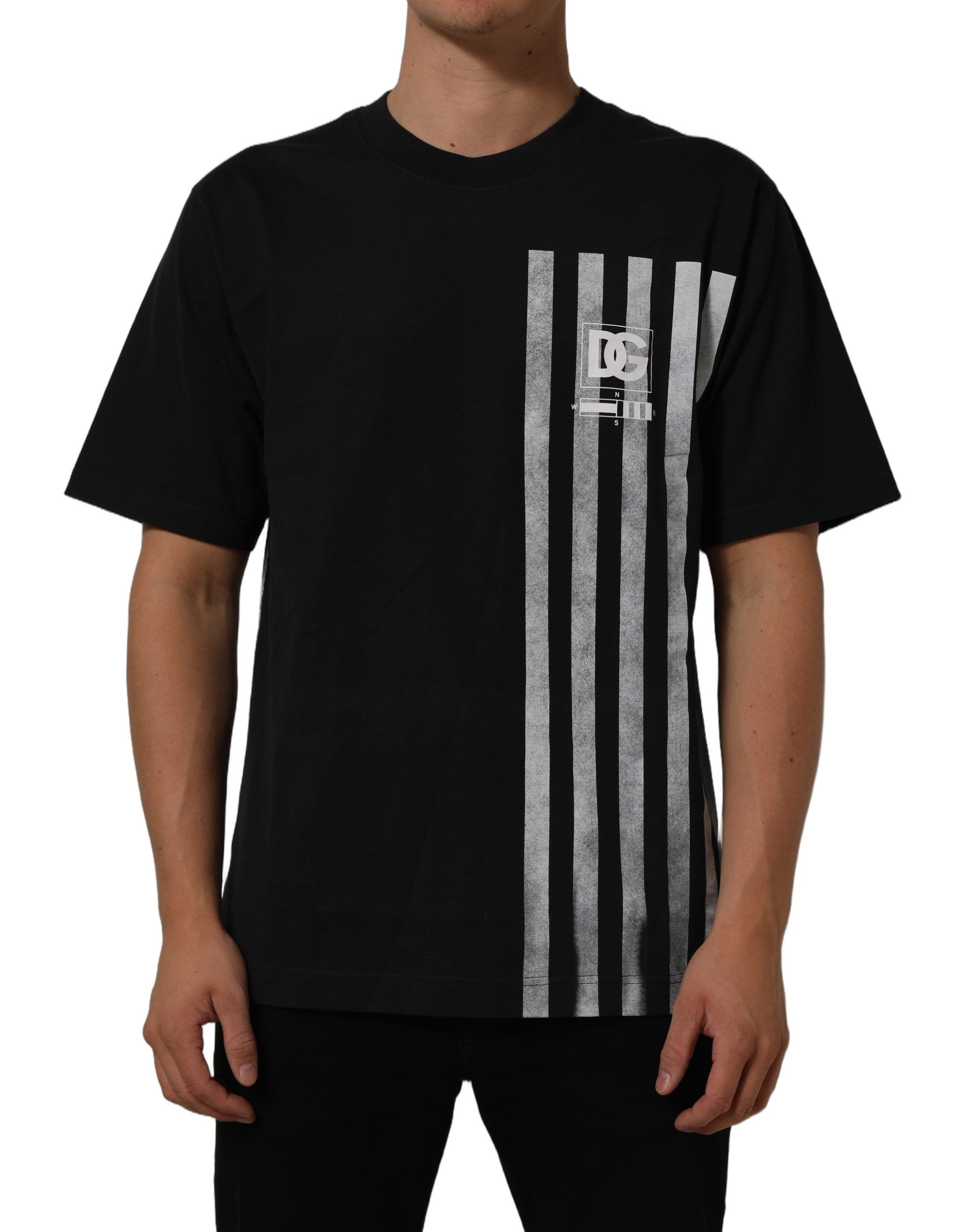 Dolce & Gabbana Blue Striped Print Cotton Crew Neck T-shirt