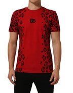 Dolce & Gabbana Red Leopard Print Short Sleeved Men T-shirt