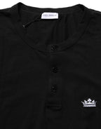 Dolce & Gabbana Black Crown Short Sleeved Henley Men T-shirt