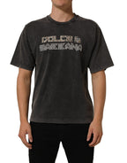 Dolce & Gabbana Gray Cotton Logo Stud Embellished T-shirt