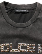 Dolce & Gabbana Gray Cotton Logo Stud Embellished T-shirt