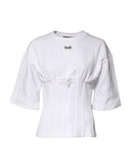 Dolce & Gabbana White Cotton Blend Corset Style Blouse Top