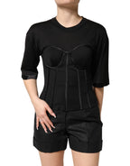 Dolce & Gabbana Black Cotton Short Sleeve Bustier T-shirt Top
