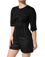 Dolce & Gabbana Black Cotton Short Sleeve Bustier T-shirt Top