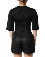 Dolce & Gabbana Black Cotton Short Sleeve Bustier T-shirt Top