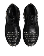 Dolce & Gabbana Black Studded Leather Hi-Trekking Derby Men Shoes
