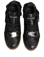 Dolce & Gabbana Black Felt Leather Low Top Sneaker Shoes