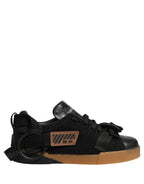 Dolce & Gabbana Black Felt Leather Low Top Sneaker Shoes