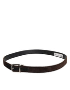 Dolce & Gabbana Men Brown Velvet Ridged Silver Buckle Belt