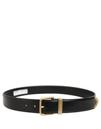Dolce & Gabbana Black Leather Gold Logo Engraved Buckle Belt
