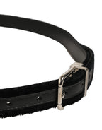 Dolce & Gabbana Black Velvet Silver Tone Metal Buckle Belt