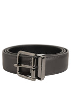 Dolce & Gabbana Dark Gray Leather Metal Buckle Classic Belt