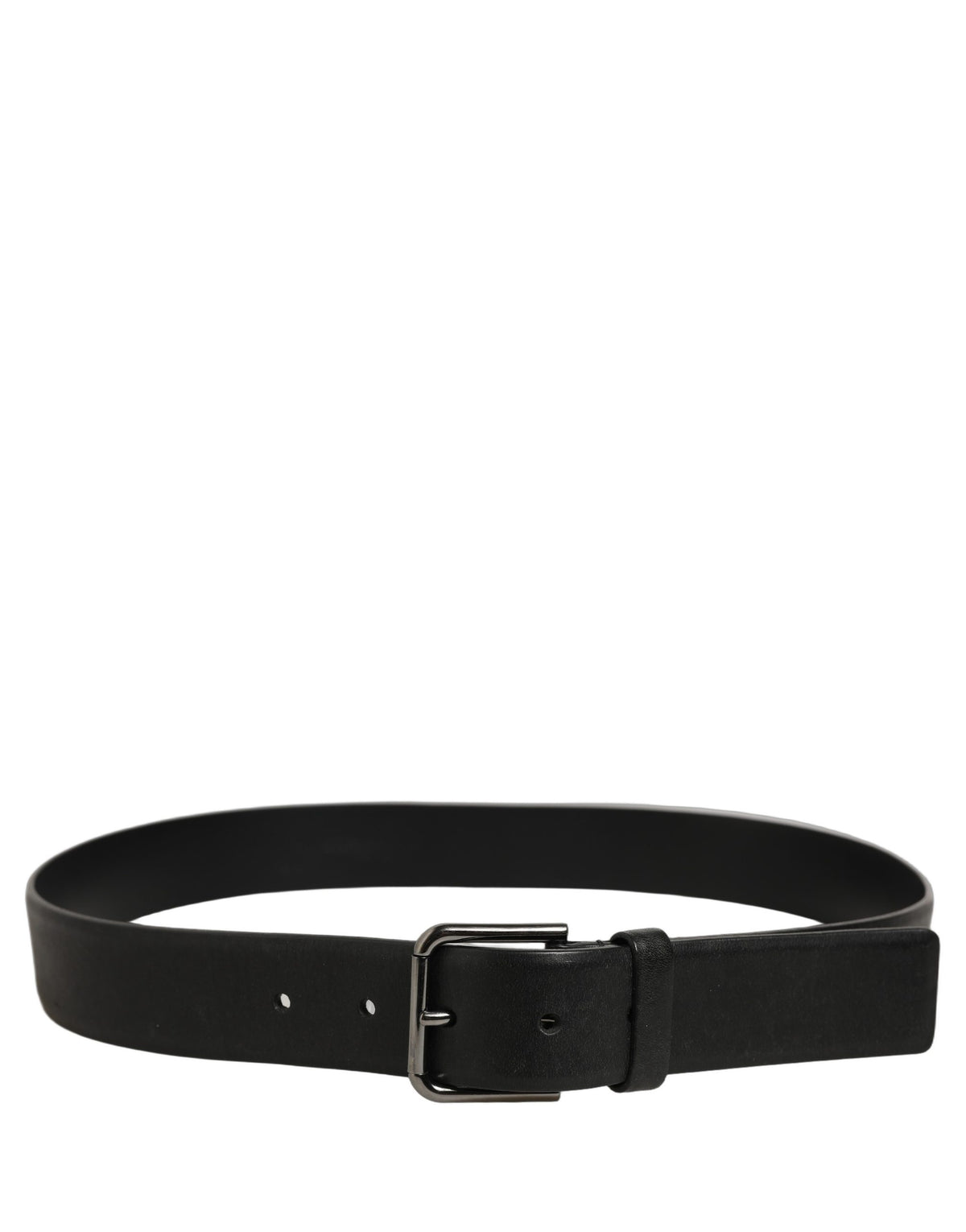 Dolce & Gabbana Black Calf Leather Classic Silver Buckle Belt