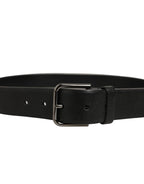 Dolce & Gabbana Black Calf Leather Classic Silver Buckle Belt