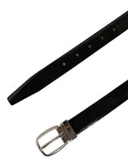 Dolce & Gabbana Black Classic Leather Silver Tone Buckle Belt