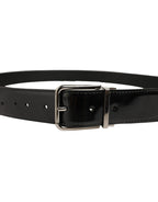 Dolce & Gabbana Black Patent Leather Silver Metal Buckle Belt