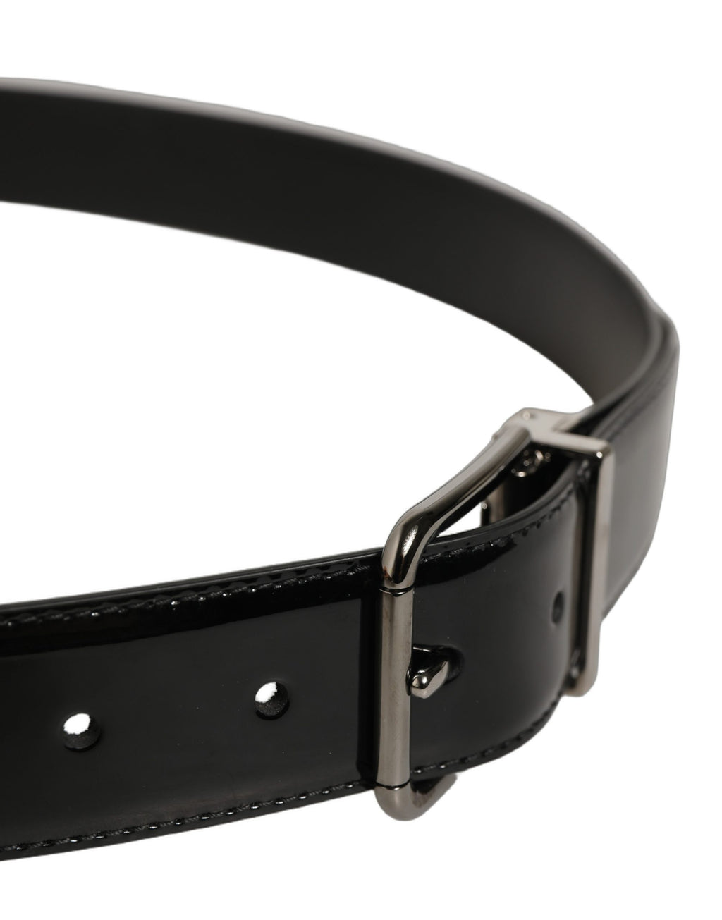 Dolce & Gabbana Black Patent Leather Silver Metal Buckle Belt