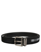 Dolce & Gabbana Black Fabric Leather Barcode Silver Buckle Belt
