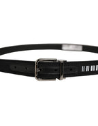 Dolce & Gabbana Black Fabric Leather Barcode Silver Buckle Belt