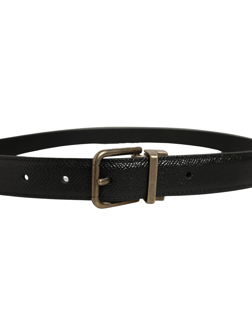 Dolce & Gabbana Men Black Calf Leather Gold Metal Buckle Belt