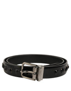 Dolce & Gabbana Black Leather Studs Silver Metal Buckle Belt