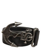 Dolce & Gabbana Black Leather Anchor Logo Metal Buckle Belt