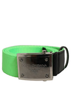 Dolce & Gabbana Green Canvas Logo Plaque Metal Buckle Belt