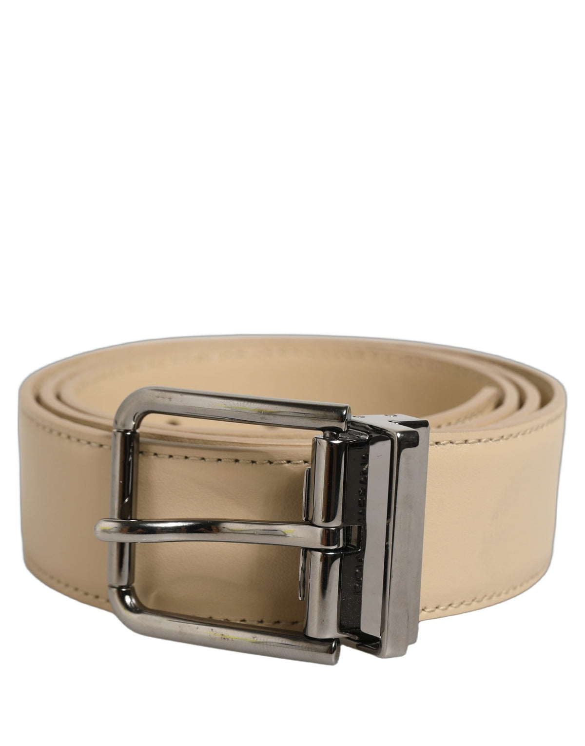 Dolce & Gabbana Beige Leather Silver Tone Metal Buckle Belt