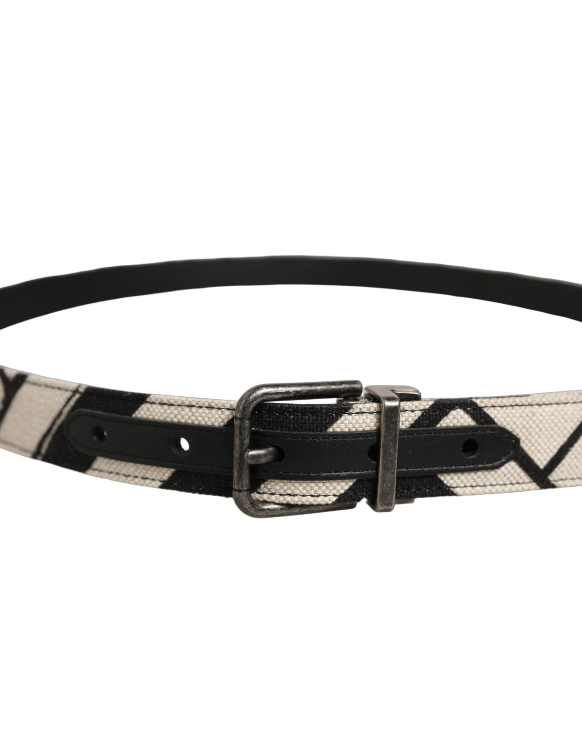 Dolce & Gabbana Black Ivory Silver Tone Metal Buckle Belt
