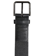 Dolce & Gabbana Black Green Logo Silver Tone Metal Buckle Belt