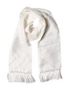 Dolce & Gabbana Men White Silk Fringed Edge Lace Stole Scarf