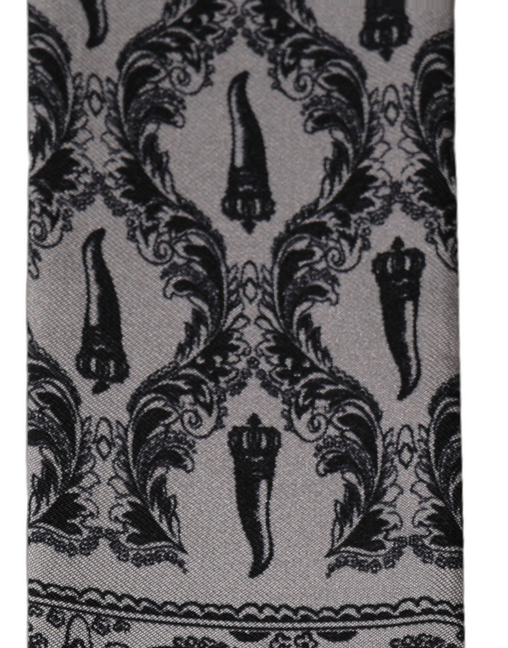 Dolce & Gabbana Gray Baroque Silk Fringed Skinny Foulard Scarf