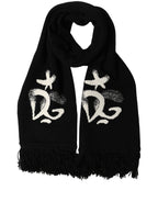 Dolce & Gabbana Black Cashmere Knitted Fringed Foulard Scarf