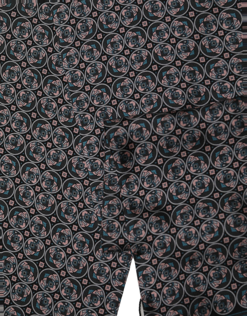 Dolce & Gabbana Black Silk Geometric Fringed Neck Shawl Scarf