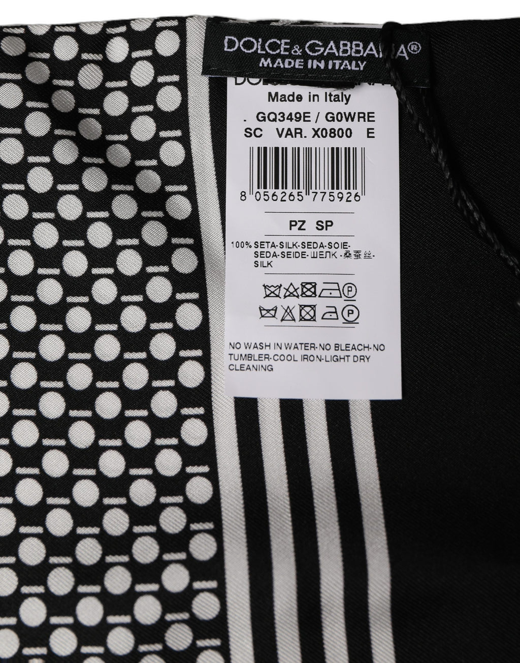 Dolce & Gabbana Black White Geometric Silk Neck Shawl Scarf