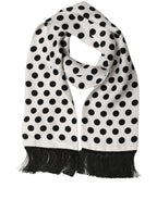 Dolce & Gabbana Black White Polka Dot Fringed Lace Stole Scarf