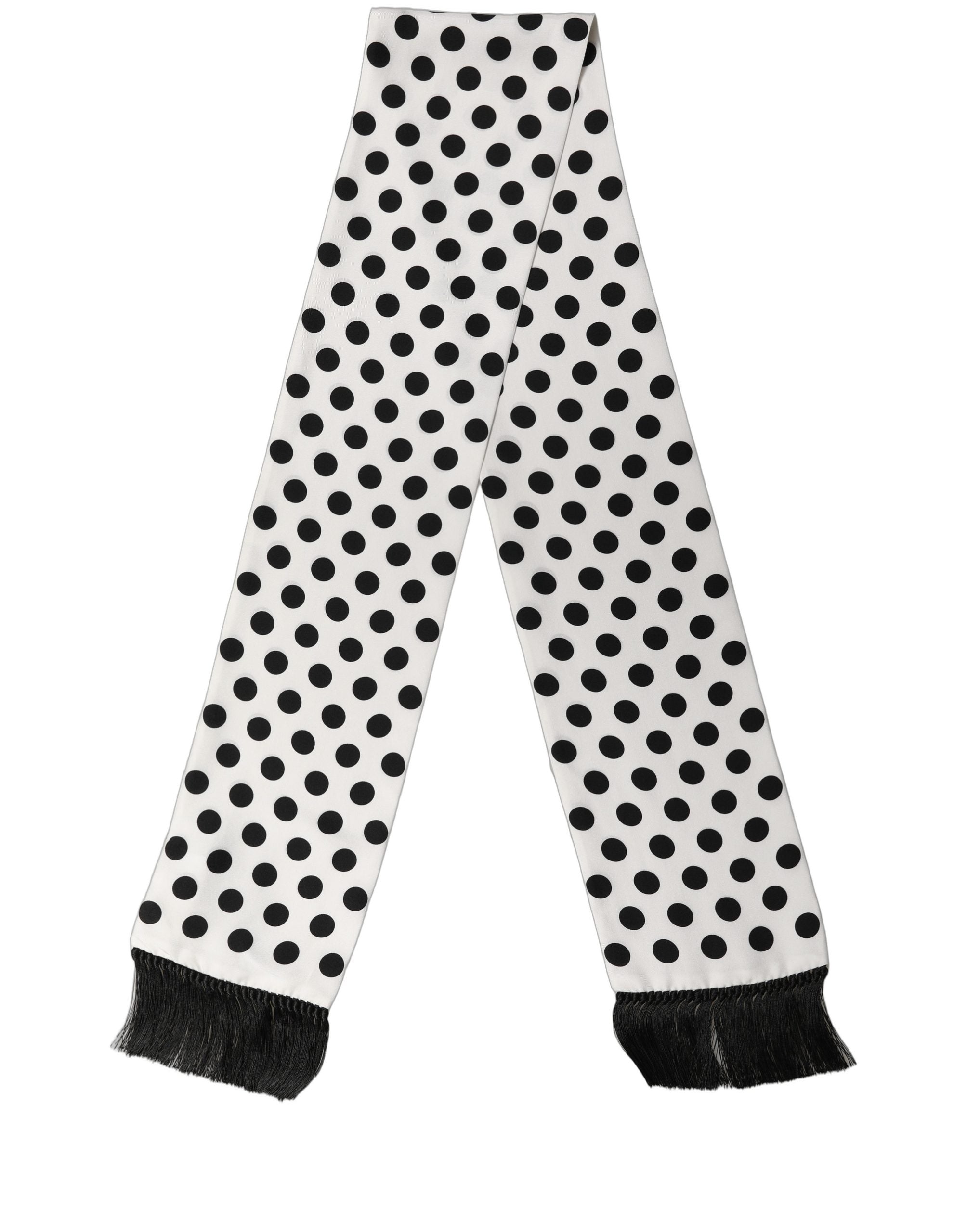 Dolce & Gabbana Black White Polka Dot Fringed Lace Stole Scarf