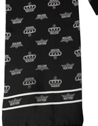Dolce & Gabbana Black Silk Crown Fringed Neck Shawl Scarf