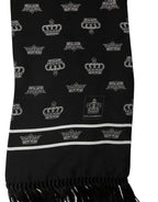 Dolce & Gabbana Black Silk Crown Fringed Neck Shawl Scarf