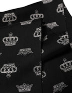 Dolce & Gabbana Black Silk Crown Fringed Neck Shawl Scarf